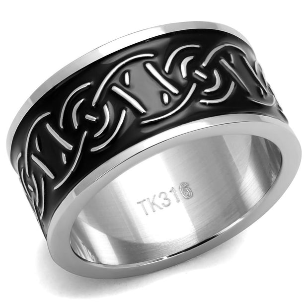 TK2922 - High polished (no plating) Stainless Steel Ring with Epoxy  in Jet