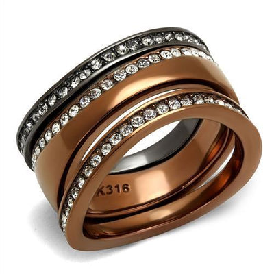 TK3082 - IP Light Black & IP Light coffee Stainless Steel Ring with Top Grade Crystal  in Black Diamond