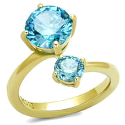 TK3092 - IP Gold(Ion Plating) Stainless Steel Ring with AAA Grade CZ  in Sea Blue