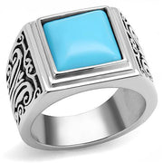 TK3188 - High polished (no plating) Stainless Steel Ring with Synthetic Turquoise in Sea Blue