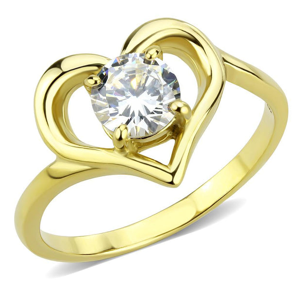TK3628 - IP Gold(Ion Plating) Stainless Steel Ring with AAA Grade CZ  in Clear