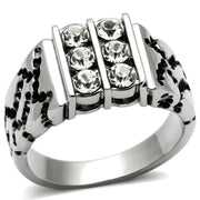 TK365 - High polished (no plating) Stainless Steel Ring with Top Grade Crystal  in Clear