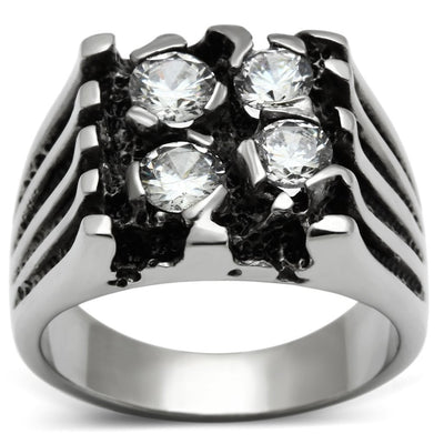 TK366 - High polished (no plating) Stainless Steel Ring with AAA Grade CZ  in Clear
