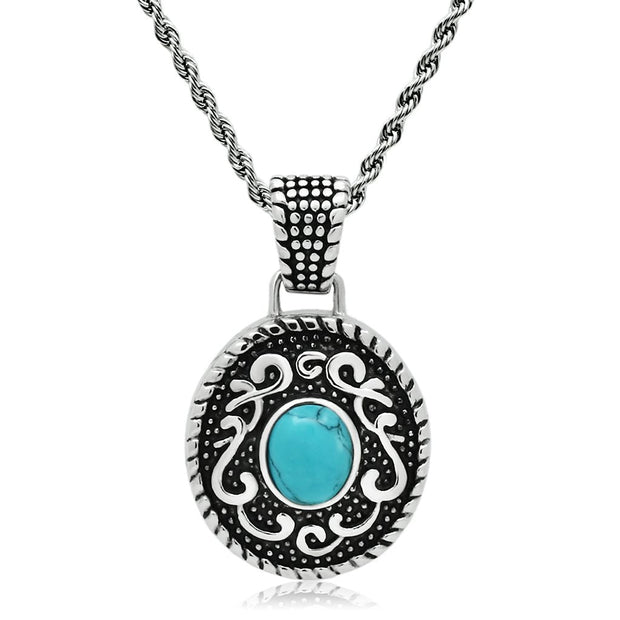 TK550 - High polished (no plating) Stainless Steel Necklace with Synthetic Turquoise in Sea Blue