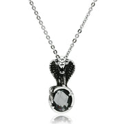 TK552 - High polished (no plating) Stainless Steel Necklace with Synthetic Acrylic in Jet
