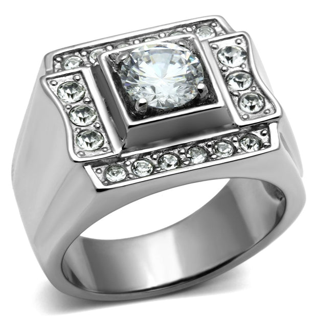 TK593 - High polished (no plating) Stainless Steel Ring with AAA Grade CZ  in Clear