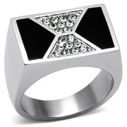 TK708 - High polished (no plating) Stainless Steel Ring with Top Grade Crystal  in Clear