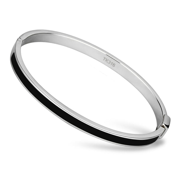 TK741 - High polished (no plating) Stainless Steel Bangle with Epoxy  in Jet