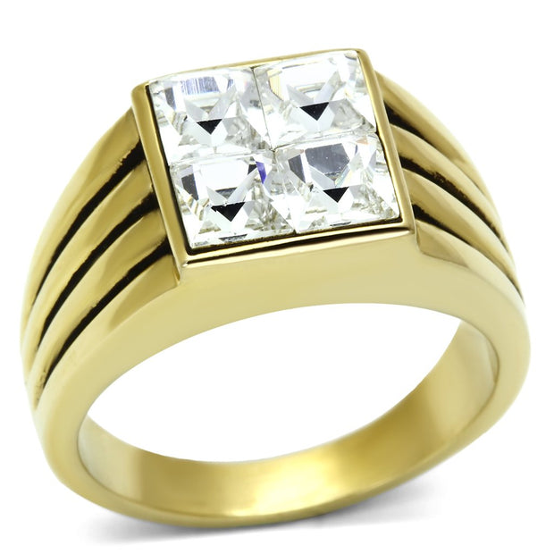 TK769 - IP Gold(Ion Plating) Stainless Steel Ring with Top Grade Crystal  in Clear